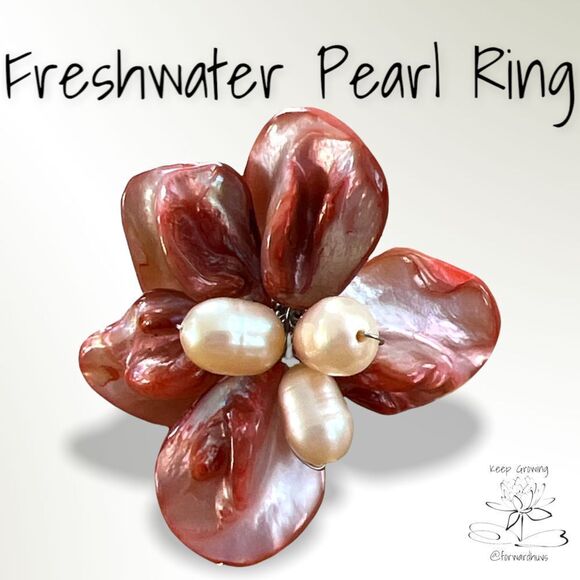 Elegant Freshwater Pearl & Shell Adjustable Statement Rings Set - Picture 12 of 15